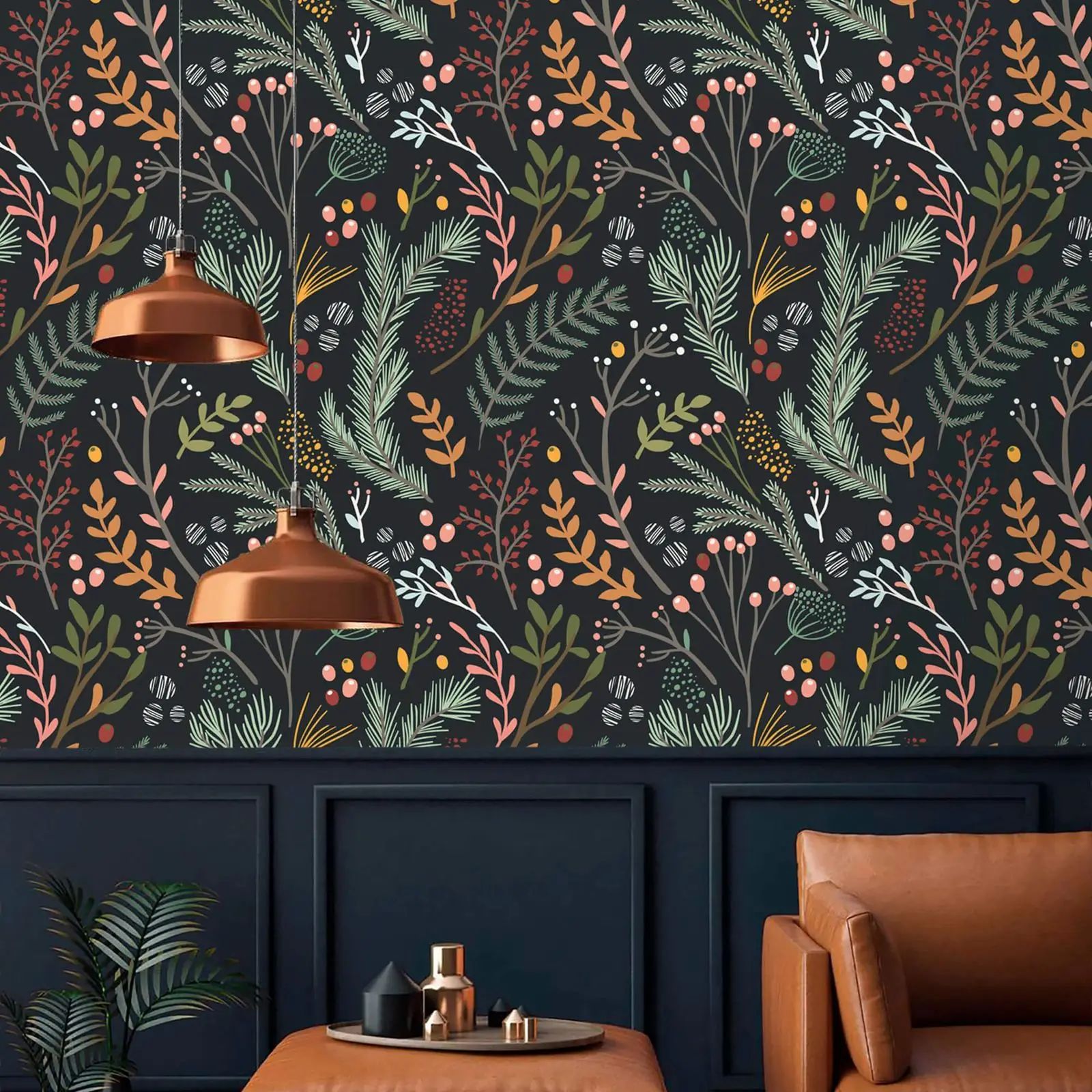 Herbal Wallpaper - Leaves Peel and Stick Botanical Wallpaper,